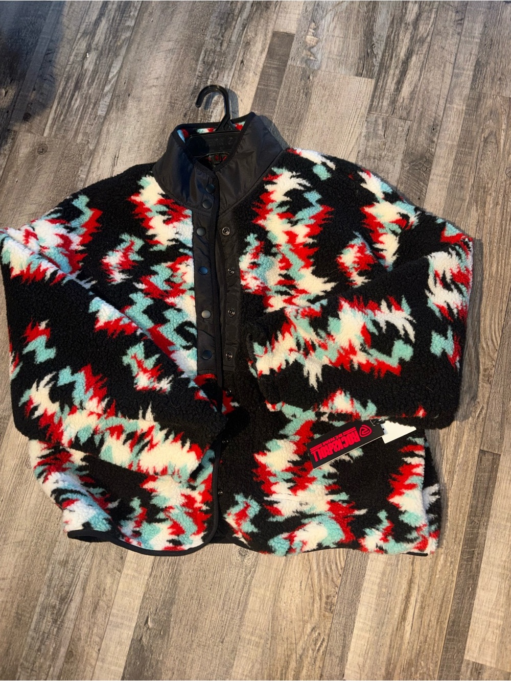 Rock & Roll Cowgirl Black Red White Aqua Patterned Bomber Jacket